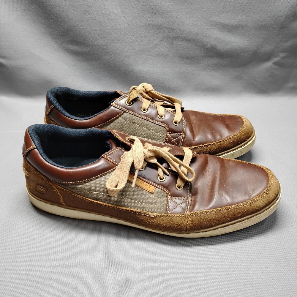 Skechers Mens 64920 Brown Leather Canvas Casual Oxford Sneakers Size 13